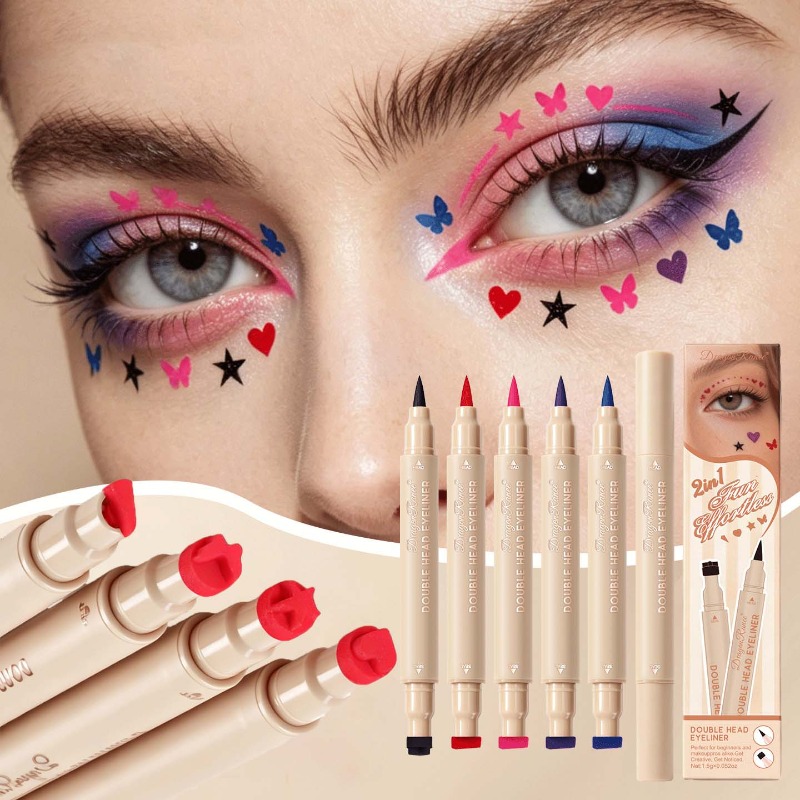 Waterproof Liquid Eyeliner Pen - Double-Ended Stamp Eyeliner Colorful Star Heart