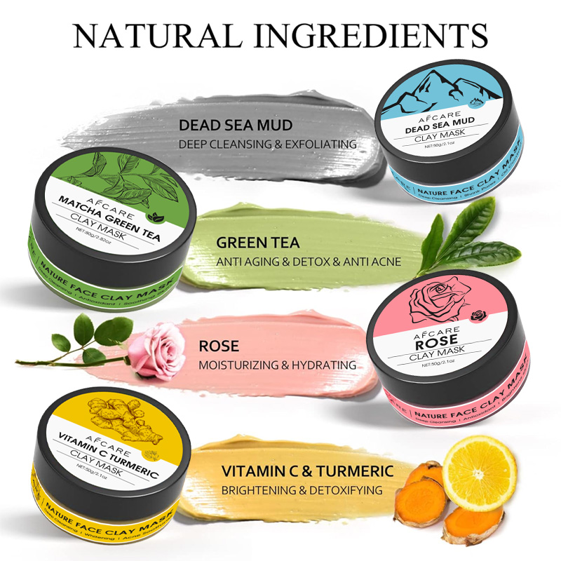 4 Pcs Clay Facial Mask Set Tur - Green Tea Cleansing Clay Mask ulasan dan harga