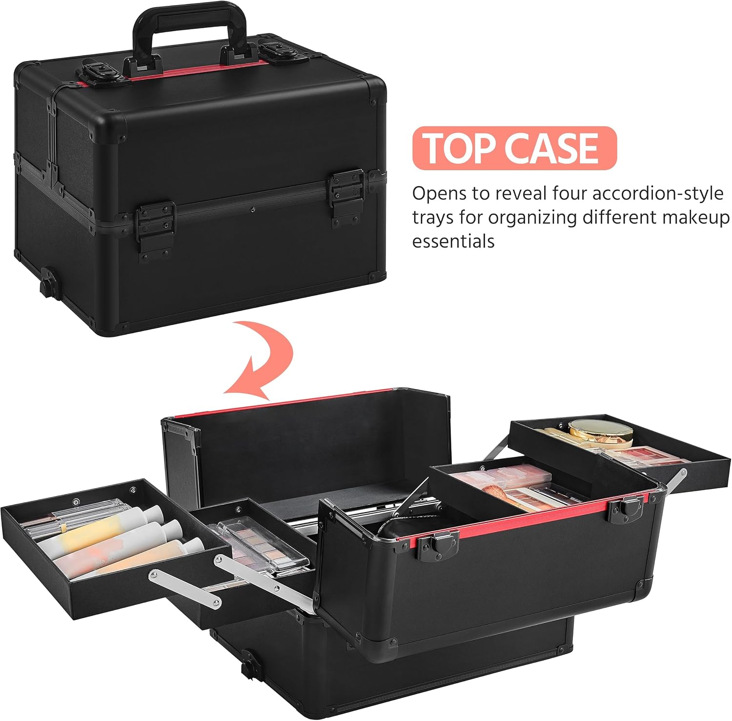 Black 4‑in‑1 Lockable Rolling  - Makeup ulasan dan harga