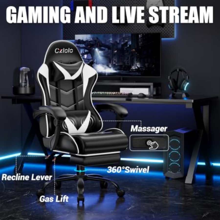Gaming Chair with Footrest, Ra - Massage ulasan dan harga