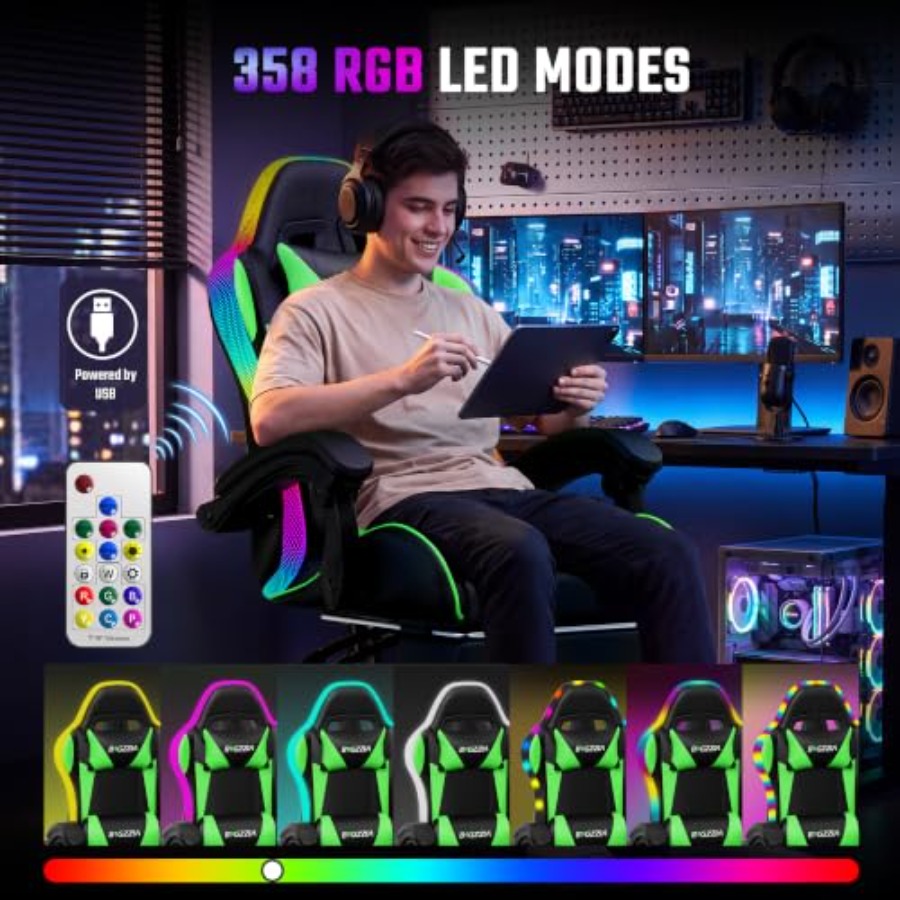 RGB gaming chair with footrest - Massage ulasan dan harga